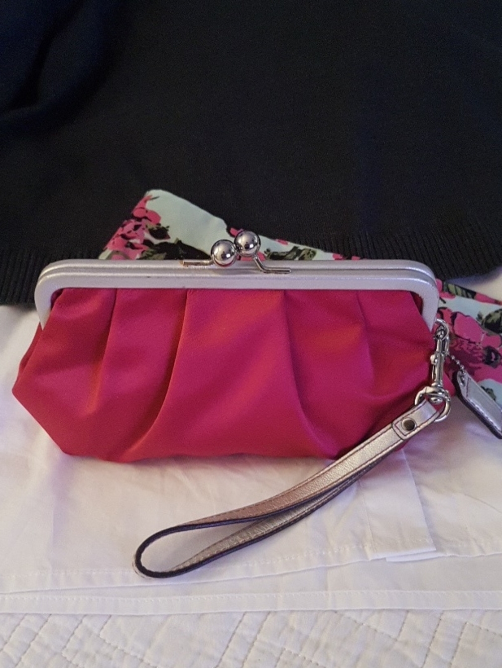 Coach Hot Pink Clutch Wristlet with Metallic Trim